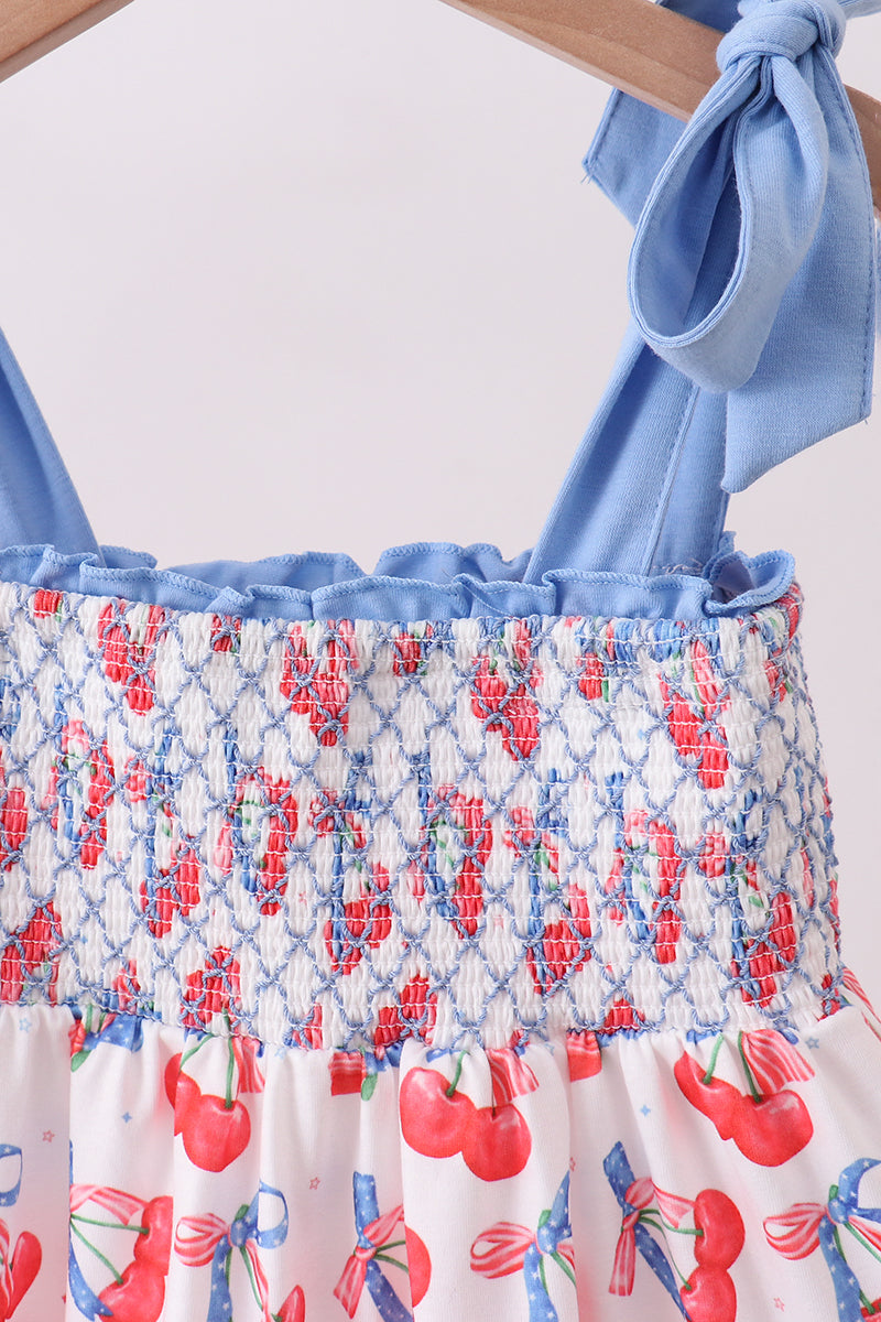 Blue Cherry Smocked Mom & Me Dress