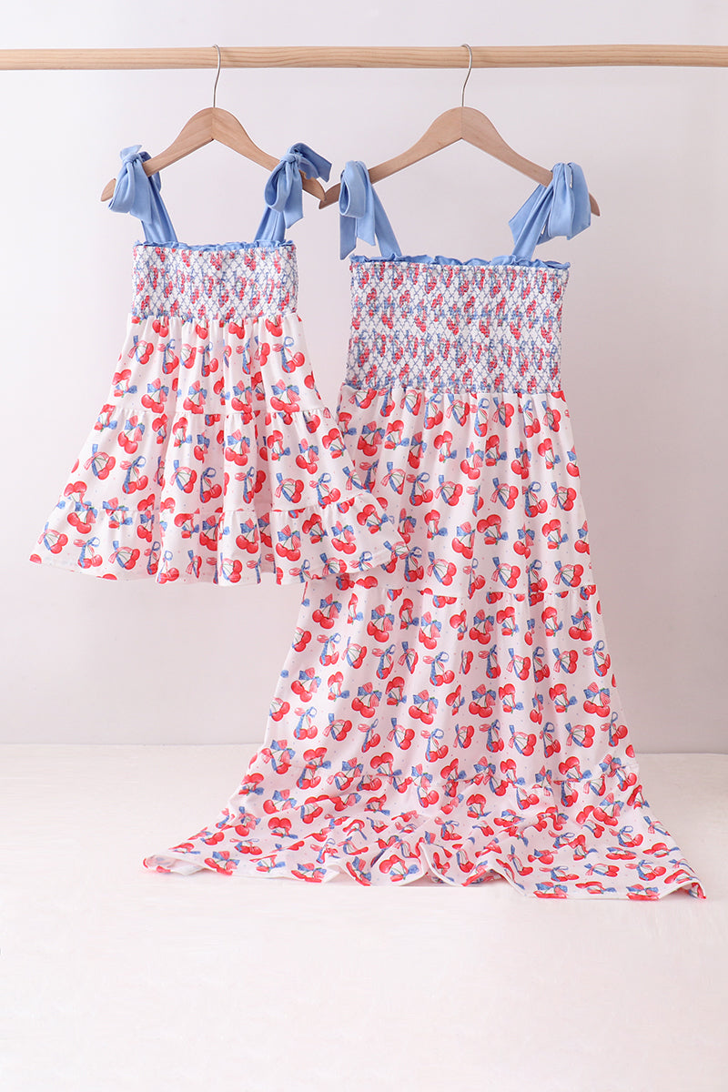 Blue Cherry Smocked Mom & Me Dress