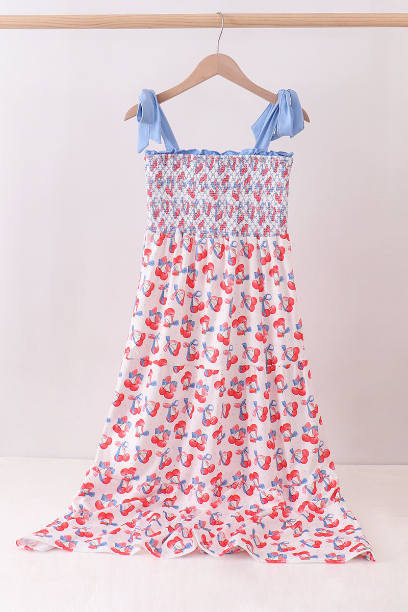 Blue Cherry Smocked Mom & Me Dress