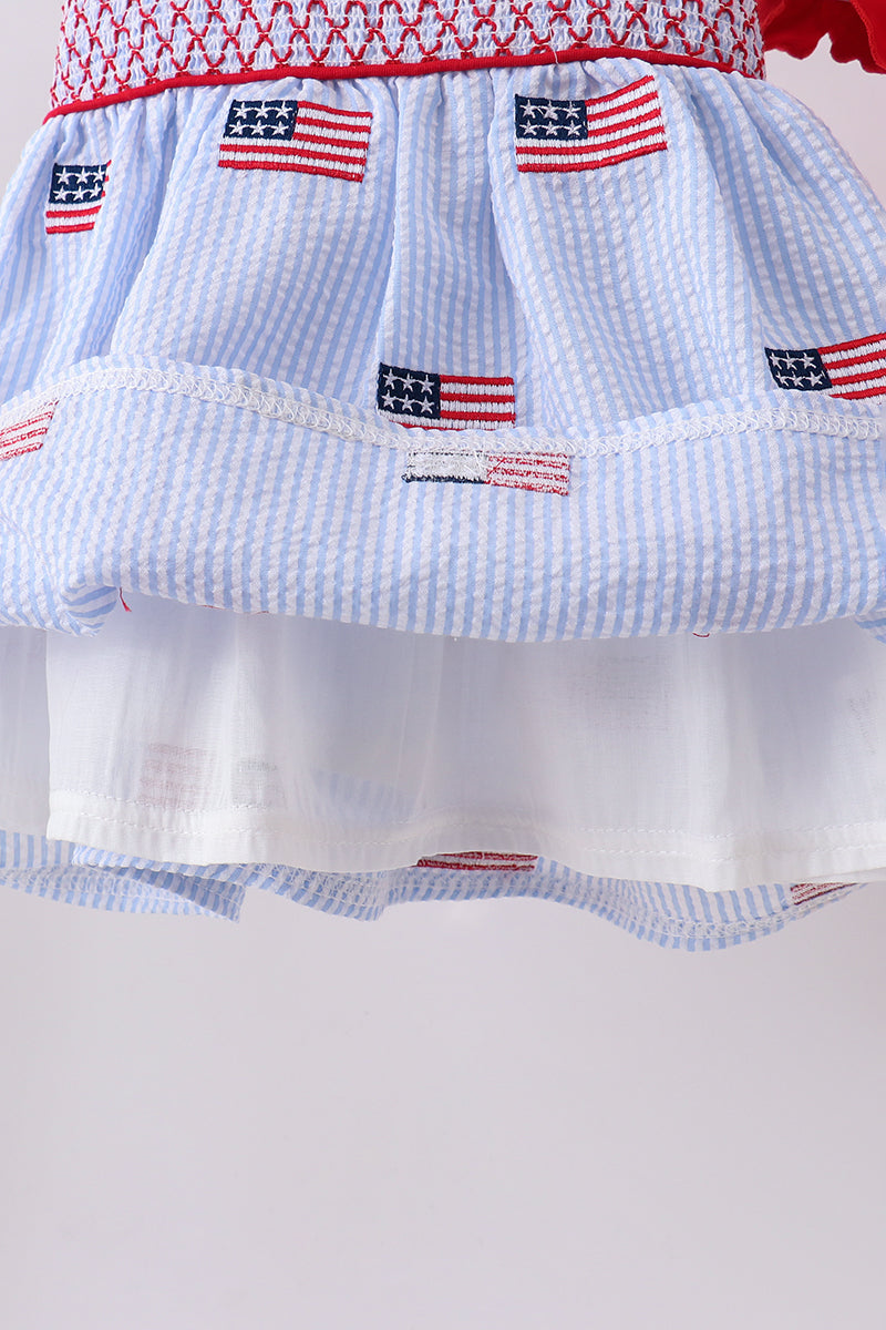 Blue Flag Embroidery Seersucker Bloomer Set