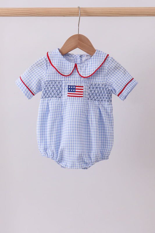 Flag Smocked Collar Gingham Bubble