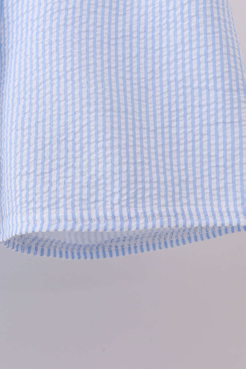 Blue Crab Embroidery Stripe Shorts Swimsuit