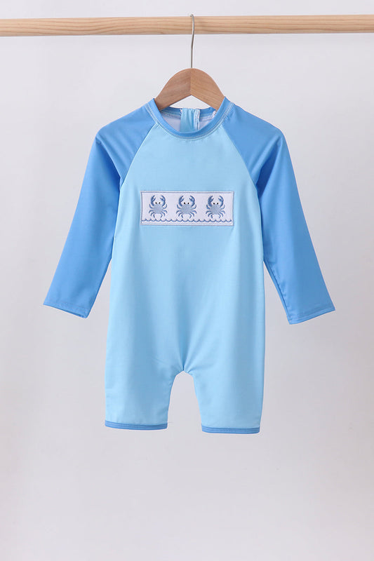 Blue Crab Embroidery One-Piece Swimsuit