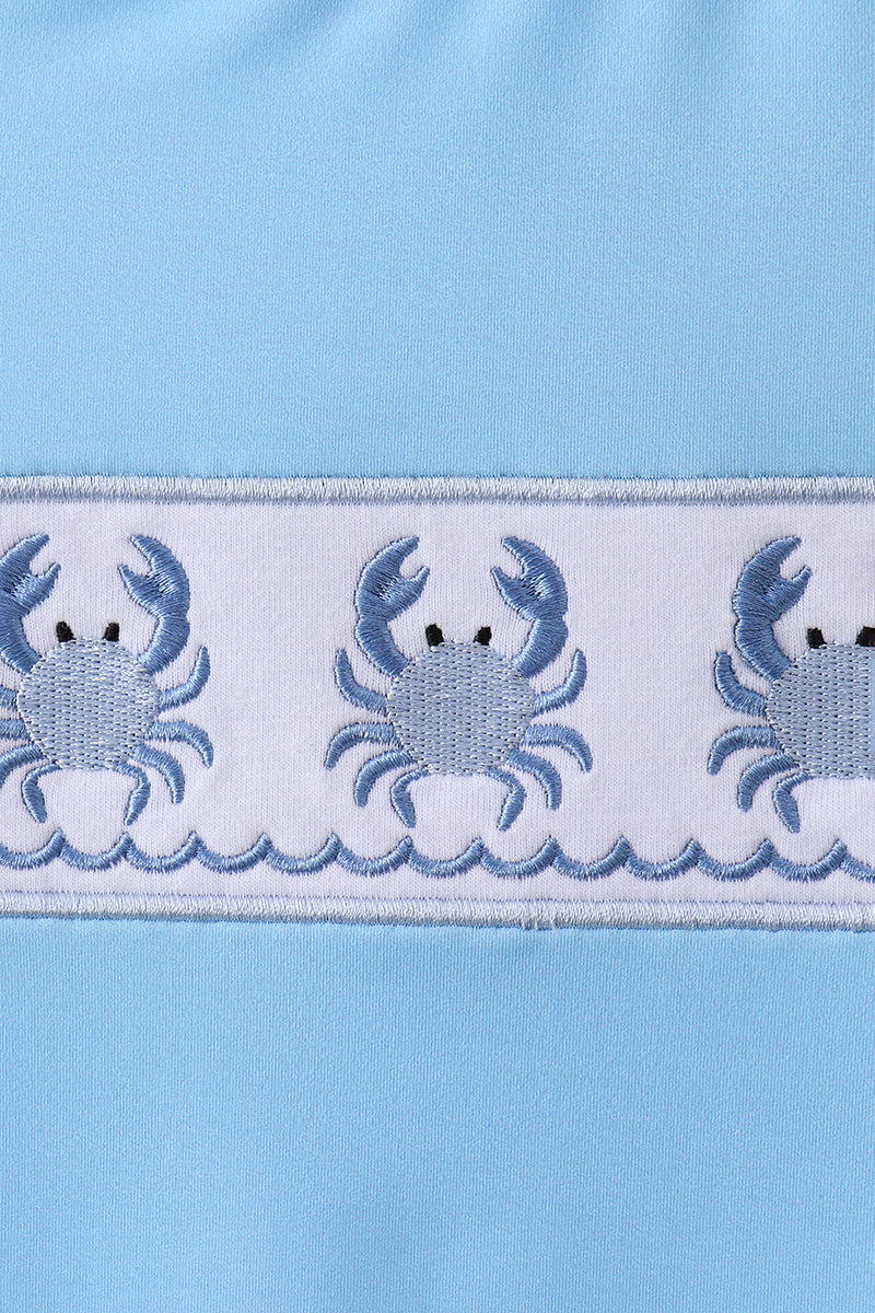 Blue Crab Embroidery One-Piece Swimsuit