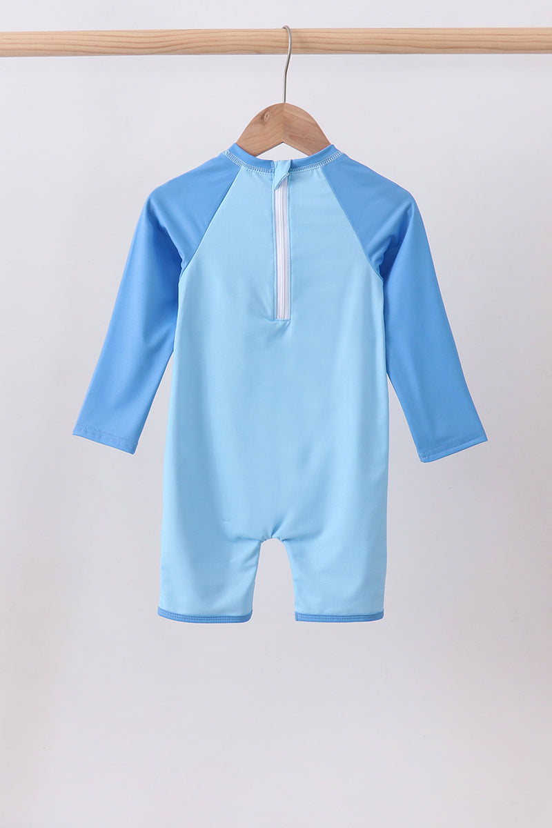 Blue Crab Embroidery One-Piece Swimsuit