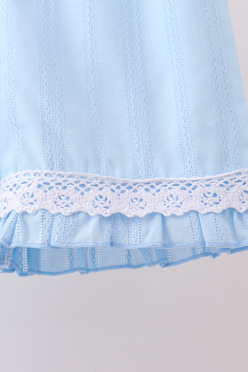 Girls Blue flag smocked jacquard ruffle shorts set
