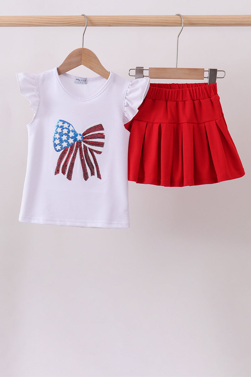 White Bow Sequin Skort Set