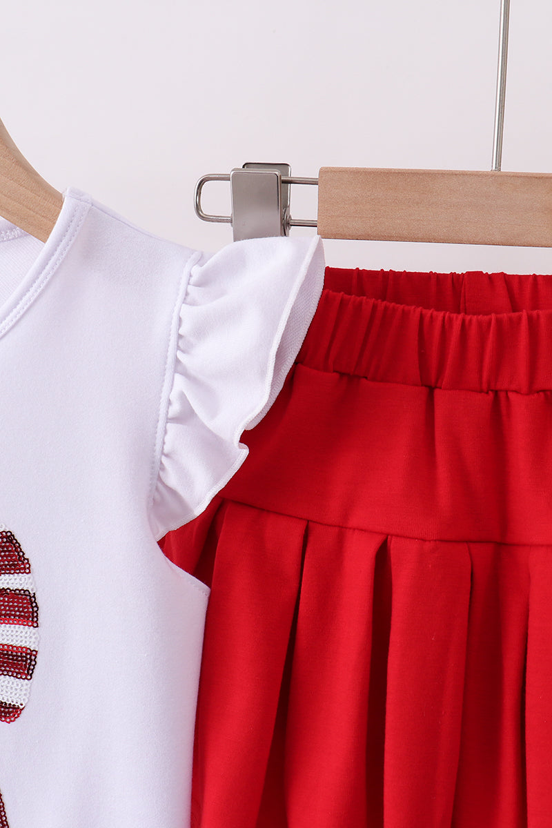 White Bow Sequin Skort Set