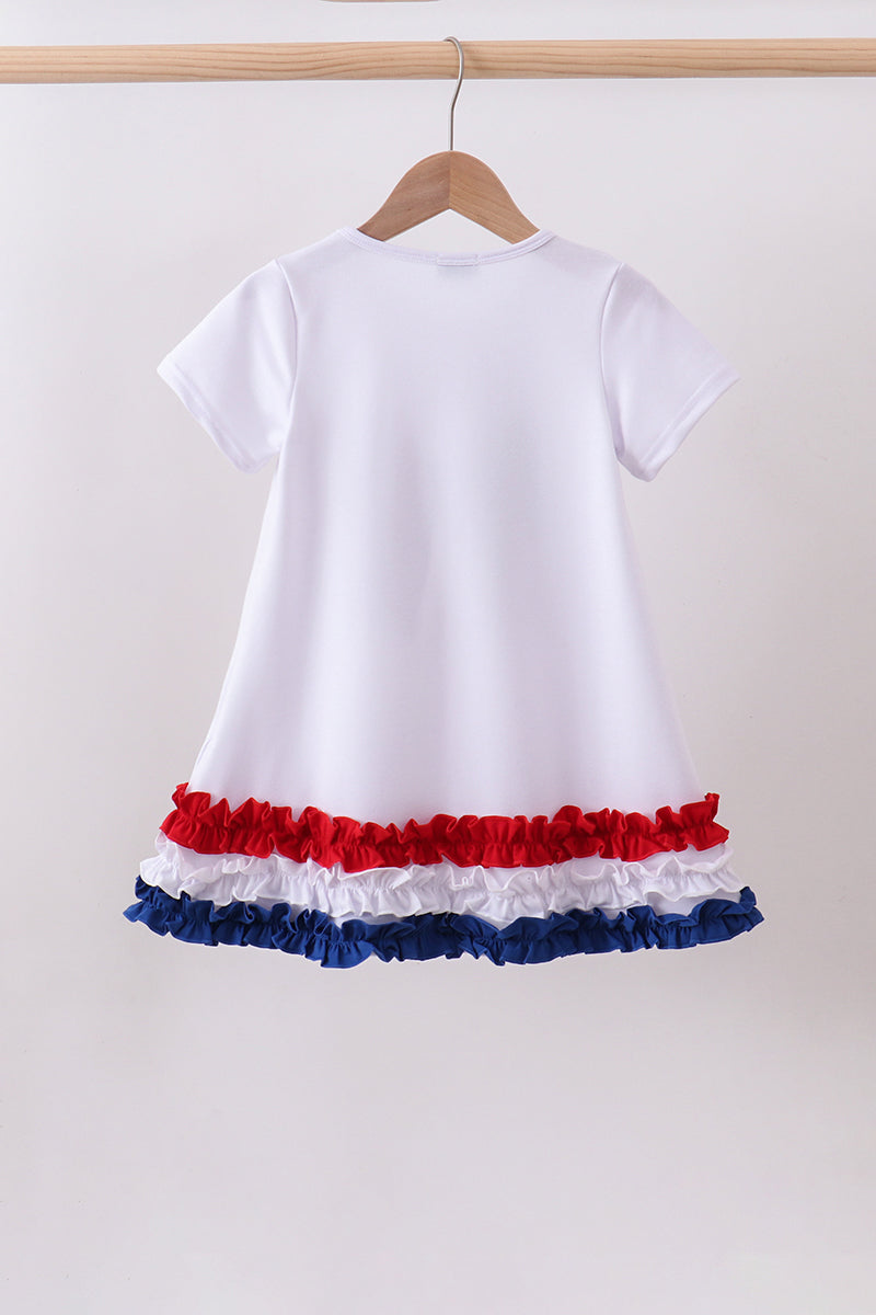 White Bow Sequin Ruffle Dress