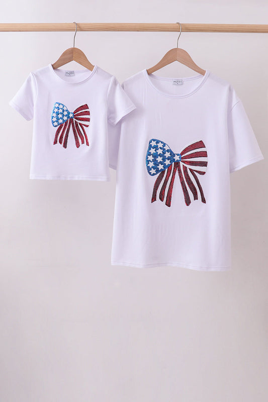 White Bow Sequin Mom & Me Top