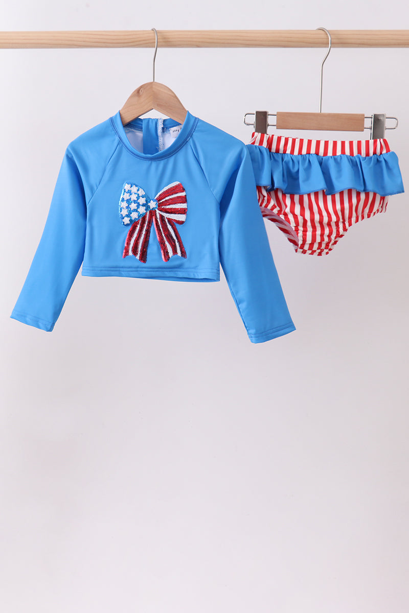 Blue Bow Sequin Two-Piece Swimsuit