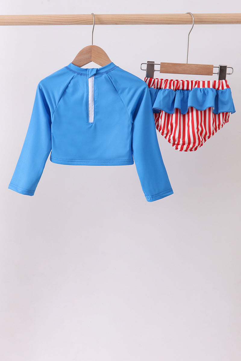 Blue Bow Sequin Two-Piece Swimsuit