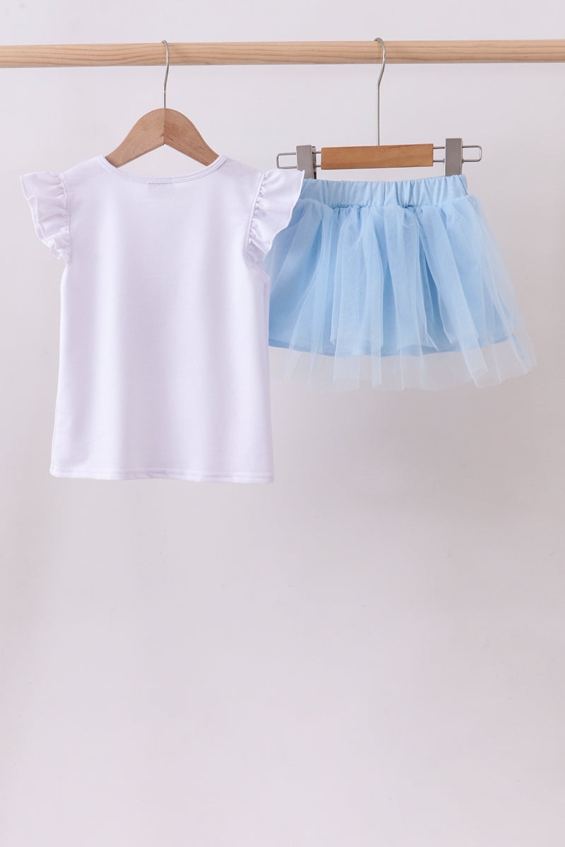 Blue Bow Star Sequin Skort Set