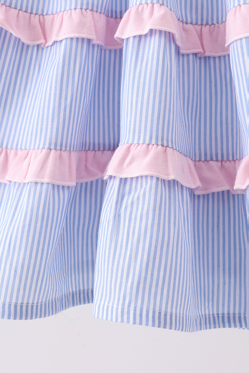 Girls Blue Stripe Smocked Dress