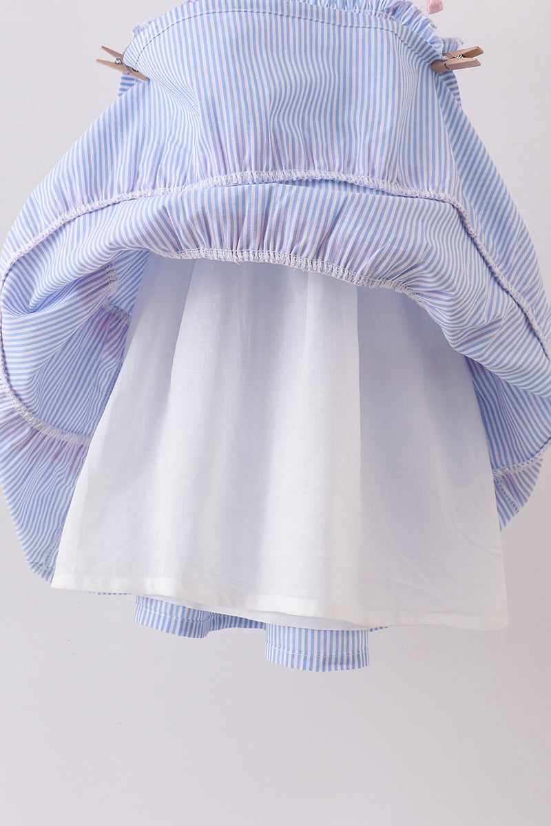 Girls Blue Stripe Smocked Dress