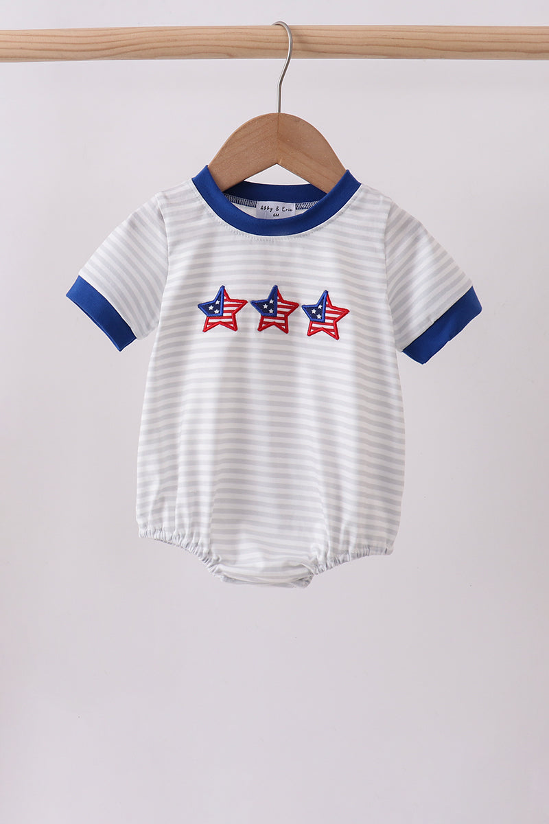 Navy Bow Applique Stripe Bubble