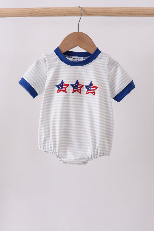 Navy Bow Applique Stripe Bubble