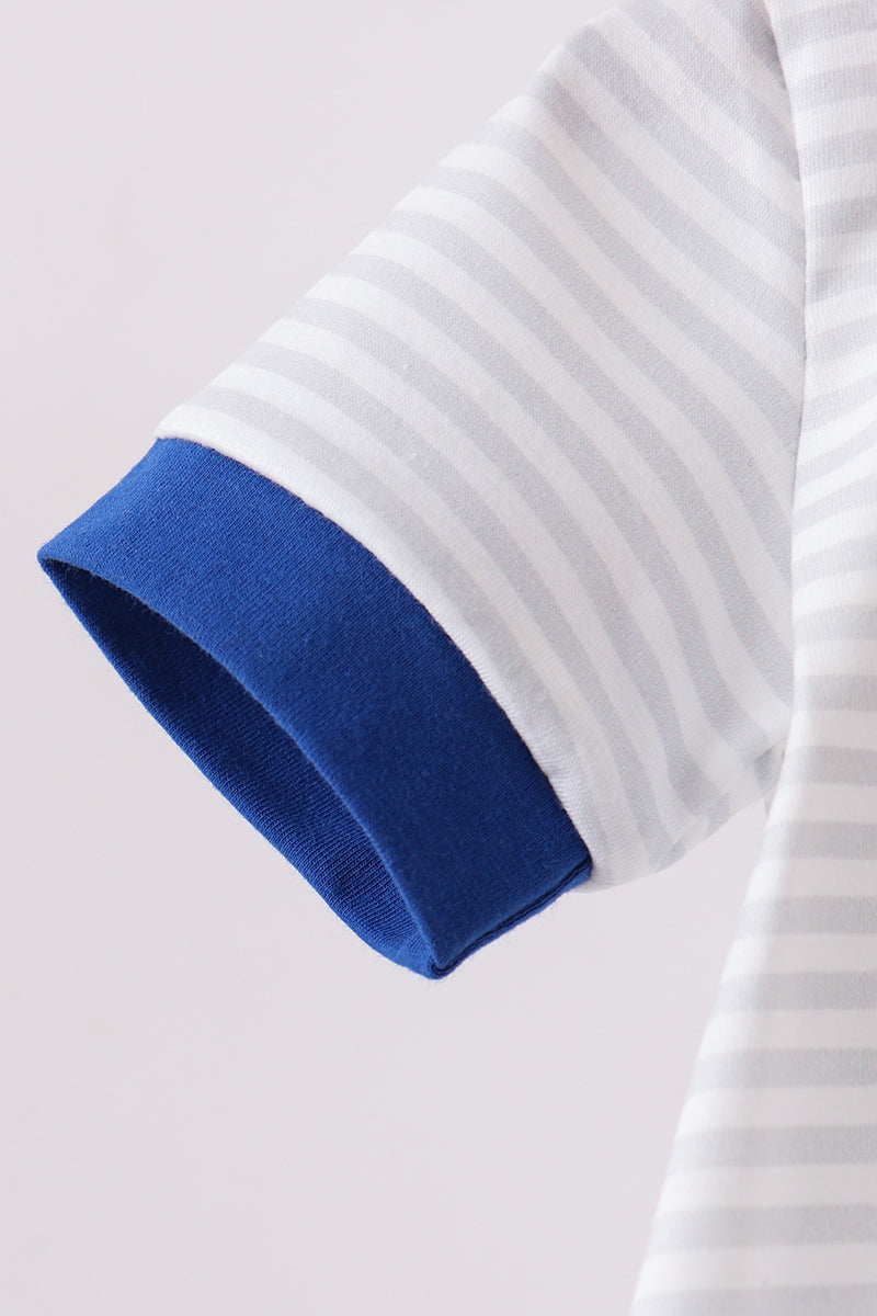 Navy Bow Applique Stripe Bubble
