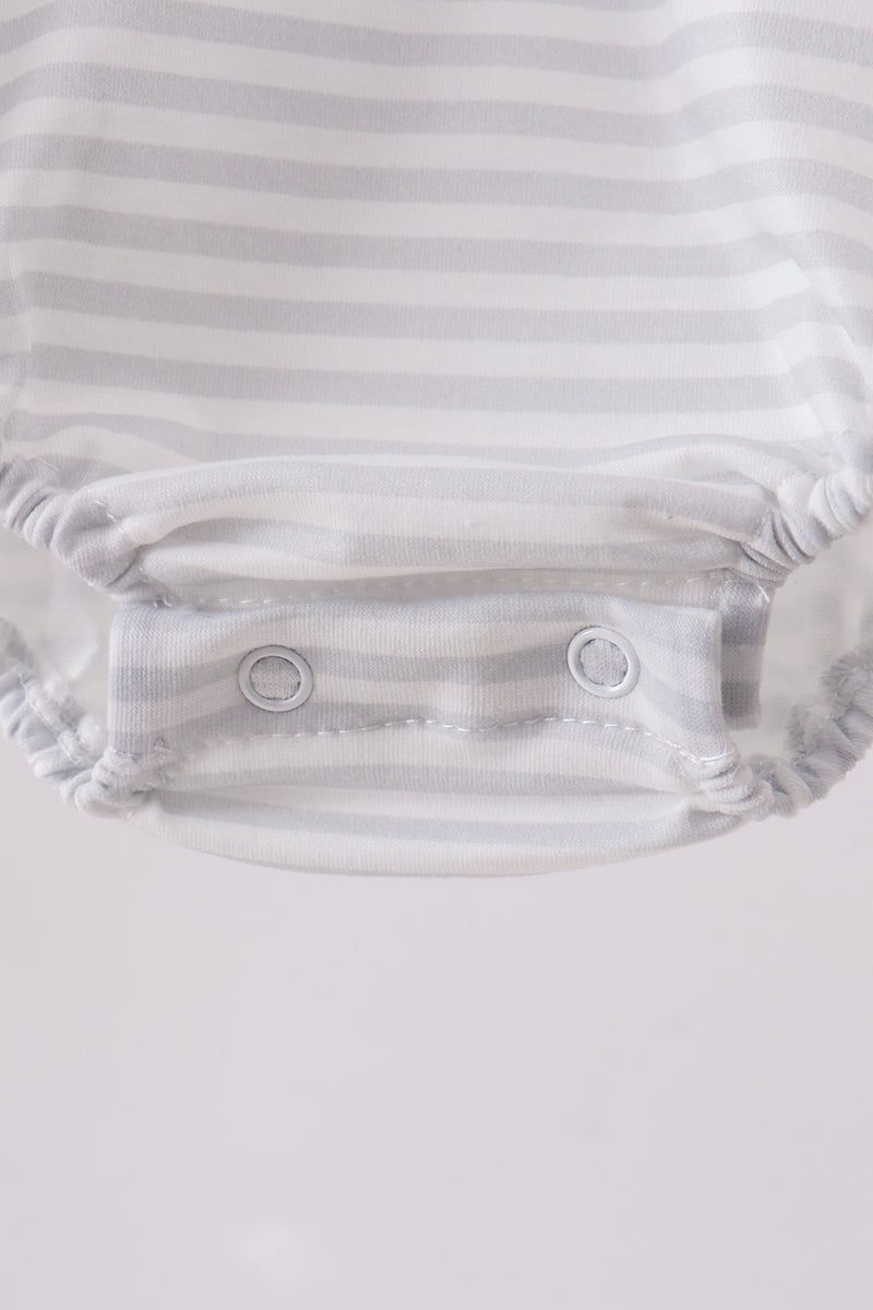 Navy Bow Applique Stripe Bubble