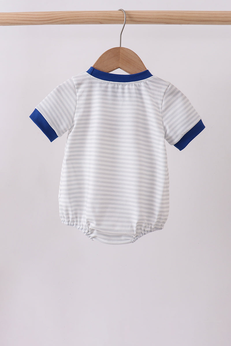 Navy Bow Applique Stripe Bubble