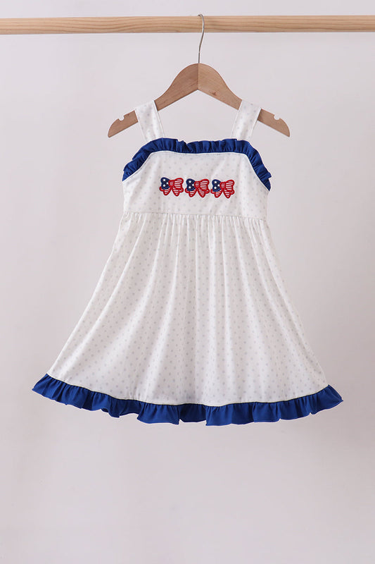 Navy Bow Applique Ruffle Dress