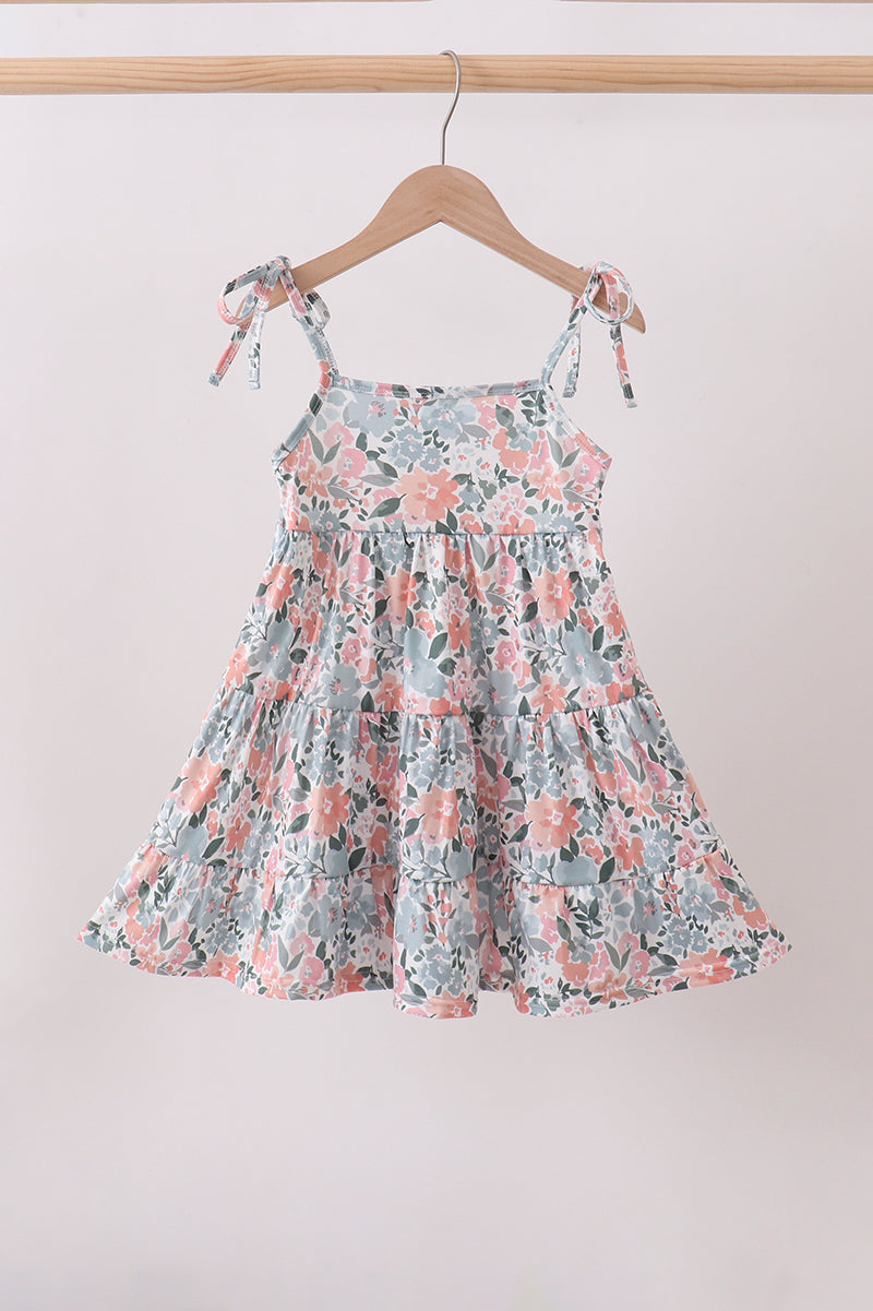 Pink Floral Knit Tiered Dress