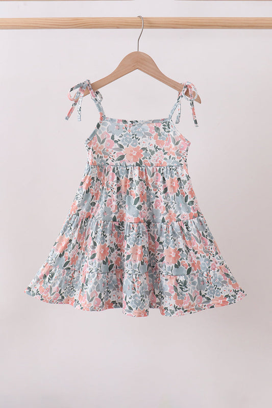 Pink Floral Knit Tiered Dress
