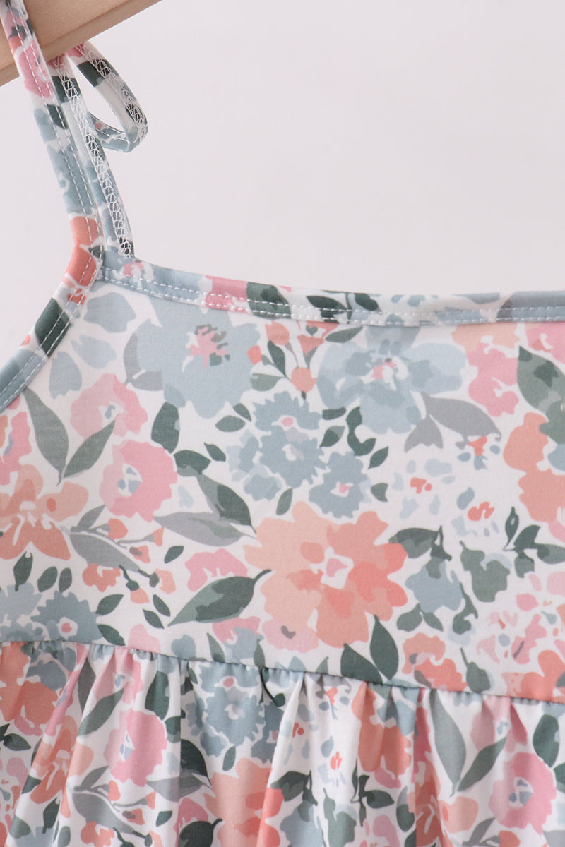 Pink Floral Knit Tiered Dress