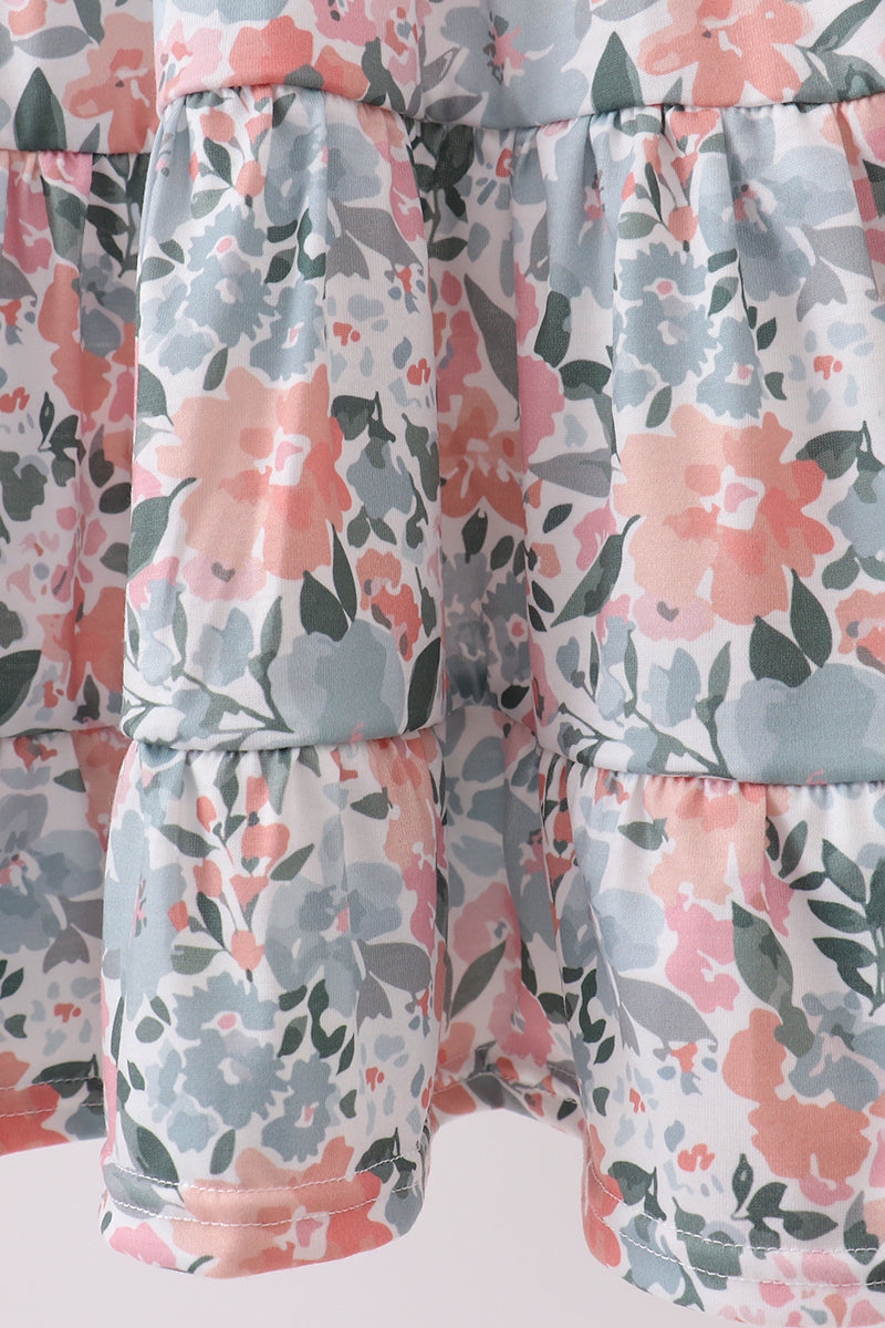 Pink Floral Knit Tiered Dress