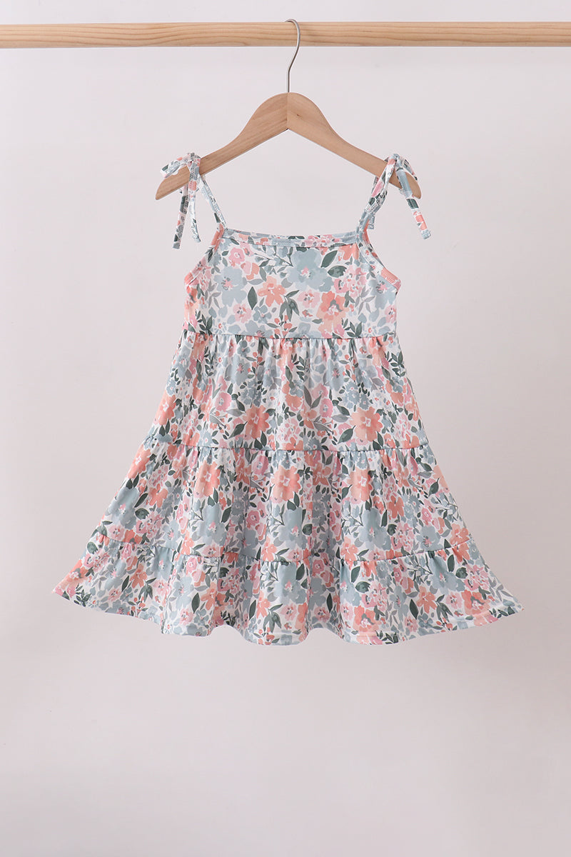 Pink Floral Knit Tiered Dress