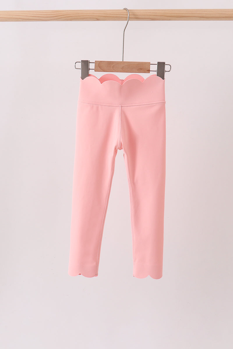 Girls Pink Scalloped Yoga Active Leggings