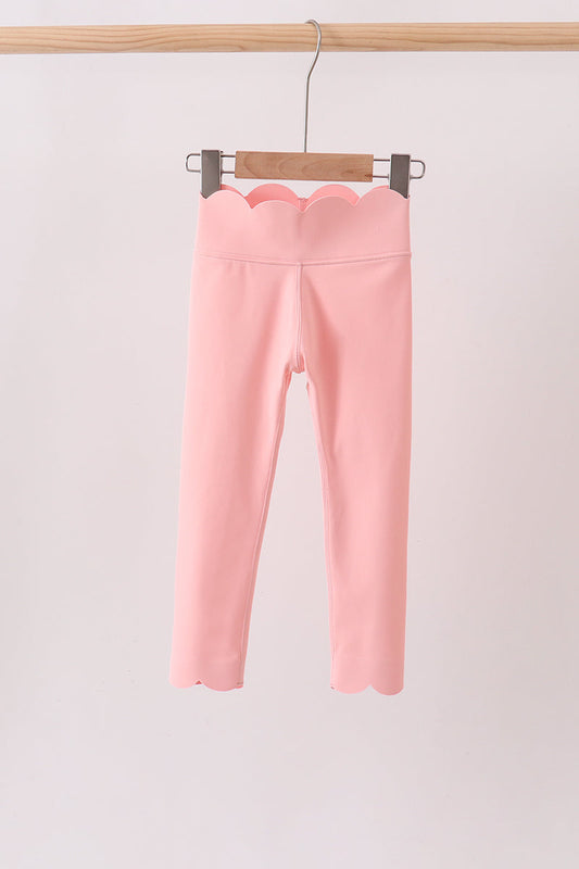 Girls Pink Scalloped Yoga Active Leggings