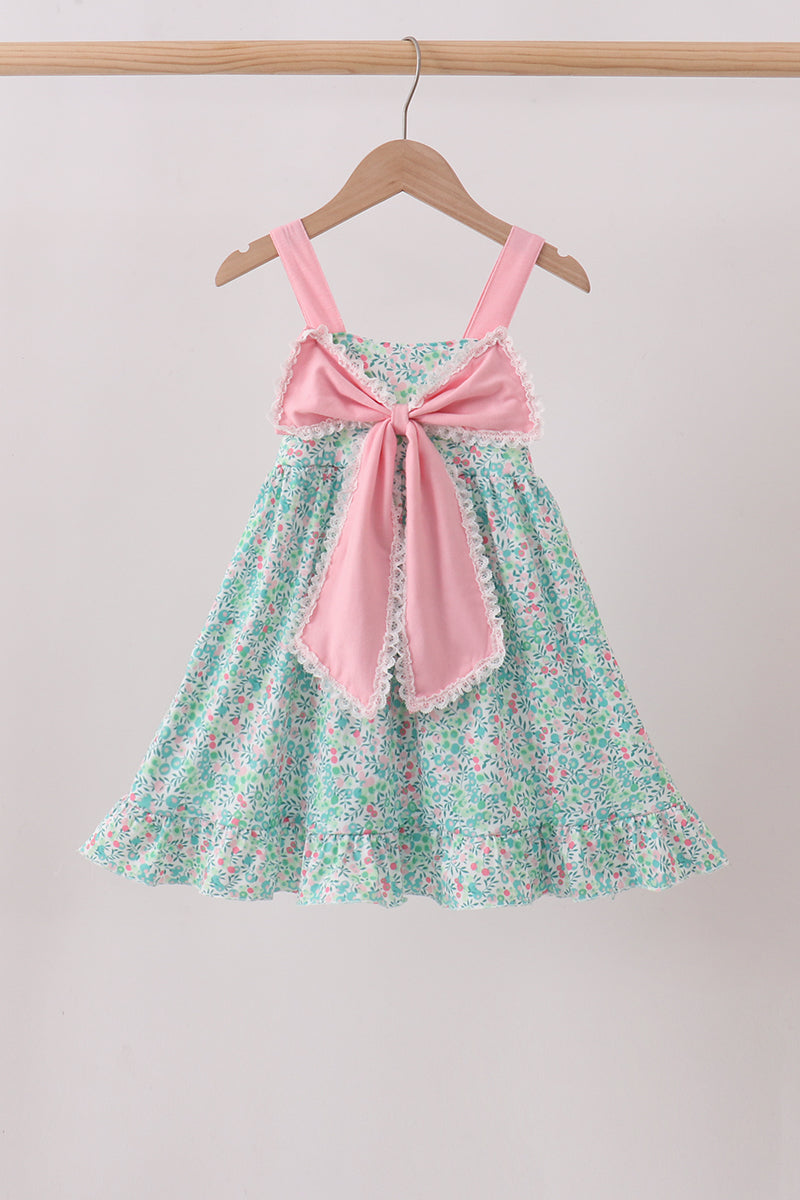 Pink Bow Floral Knit Dress