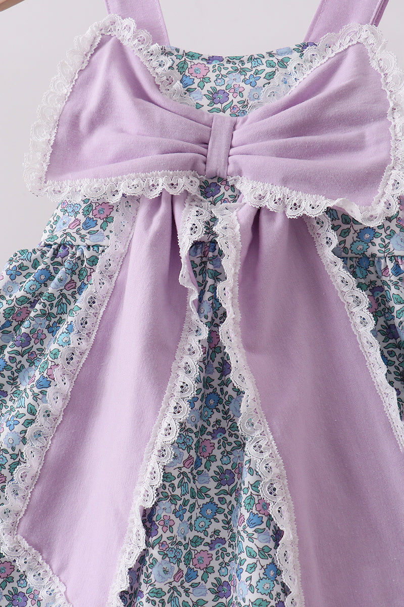 Purple Floral Print Bow Bloomer Set