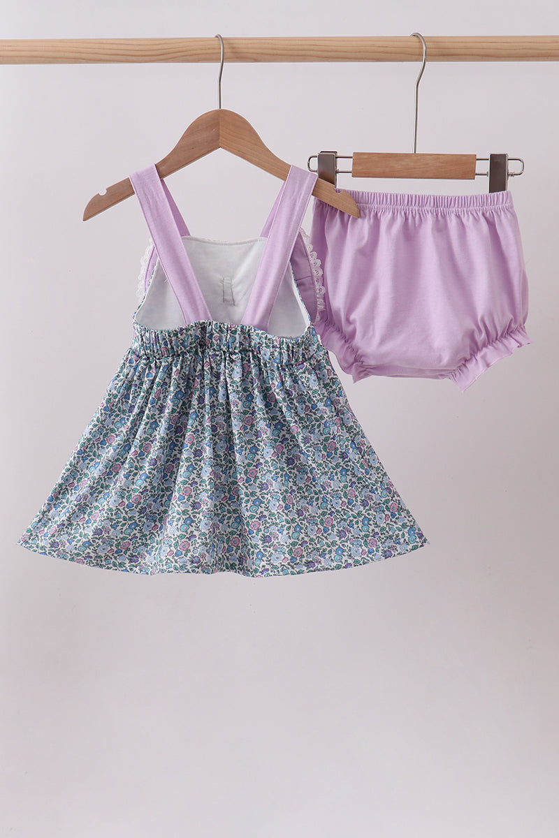 Purple Floral Print Bow Bloomer Set