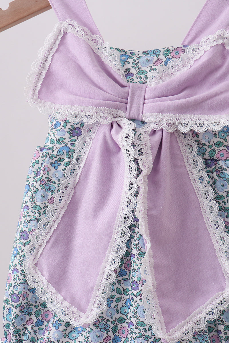 Purple Floral Print Bow Bubble