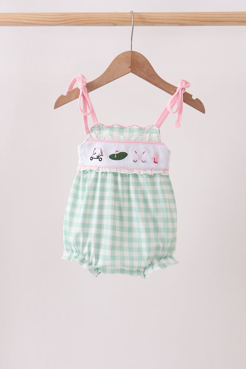 Baby Girls Green Golf Embroidered Bubble