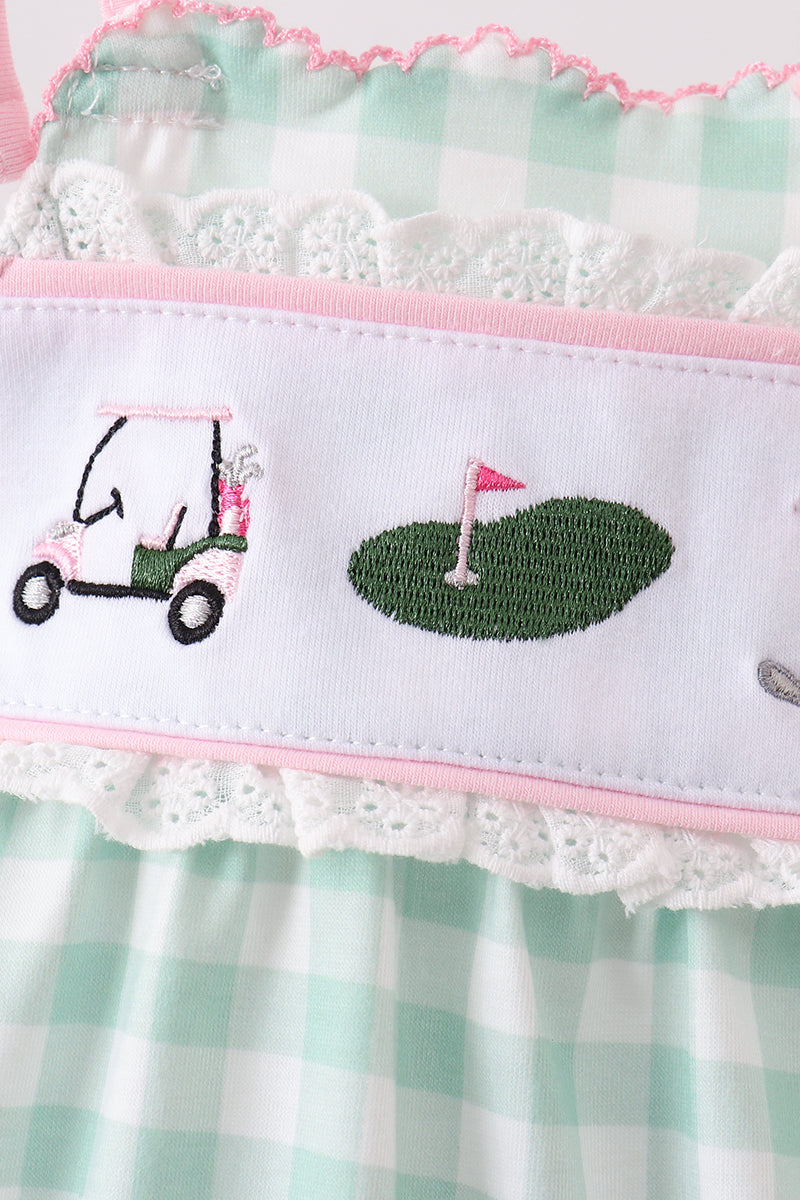 Baby Girls Green Golf Embroidered Bubble