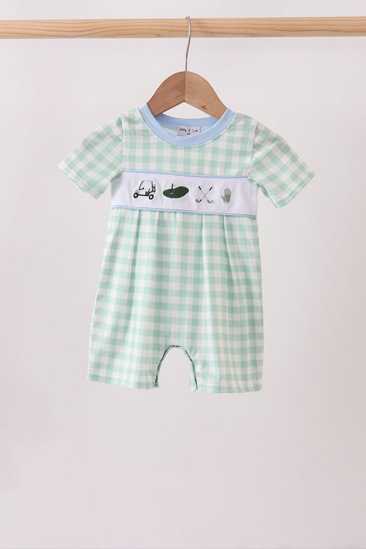 Baby Boys Green Golf Embroidered Romper