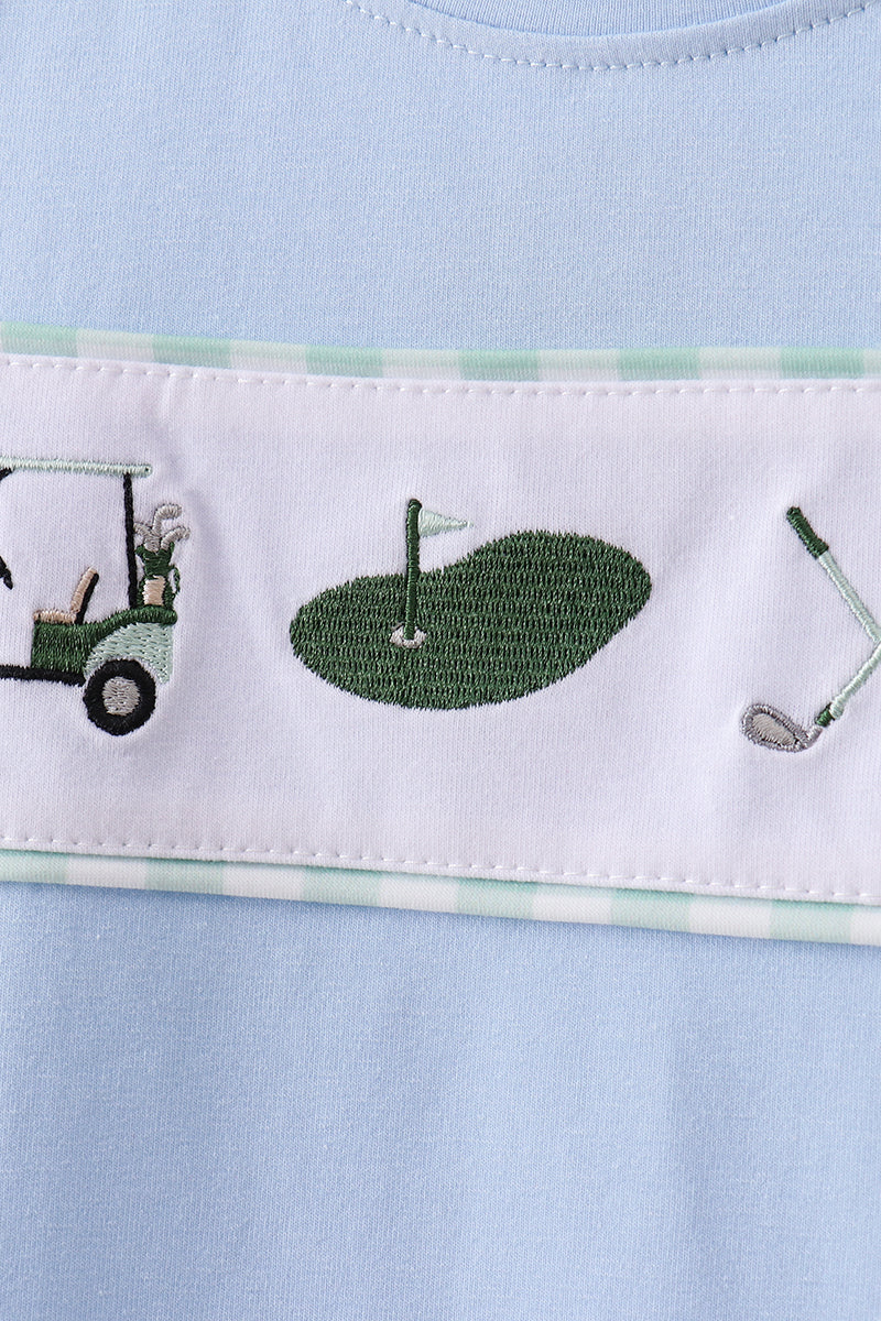 Boys Green Golf Embroidered Gingham Set