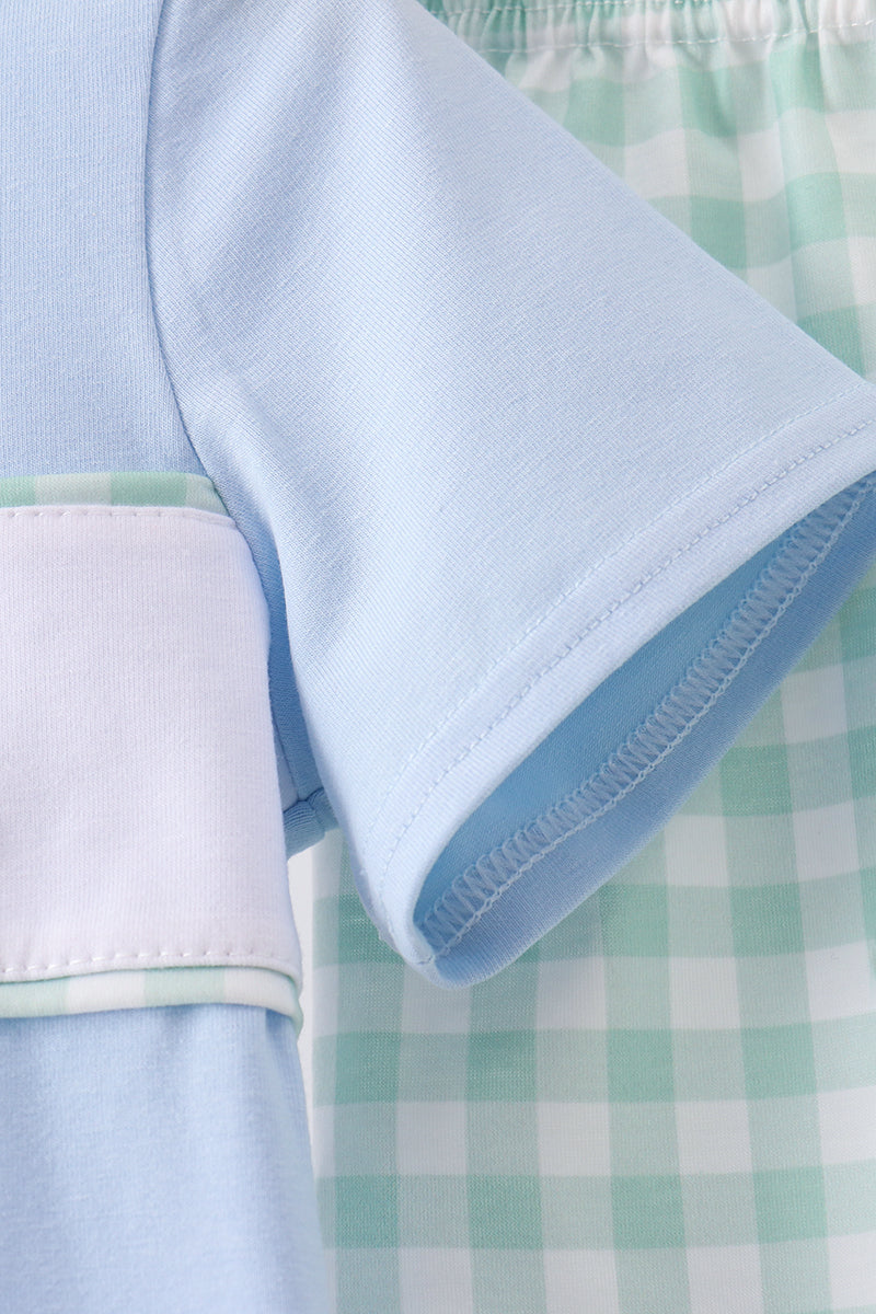 Boys Green Golf Embroidered Gingham Set