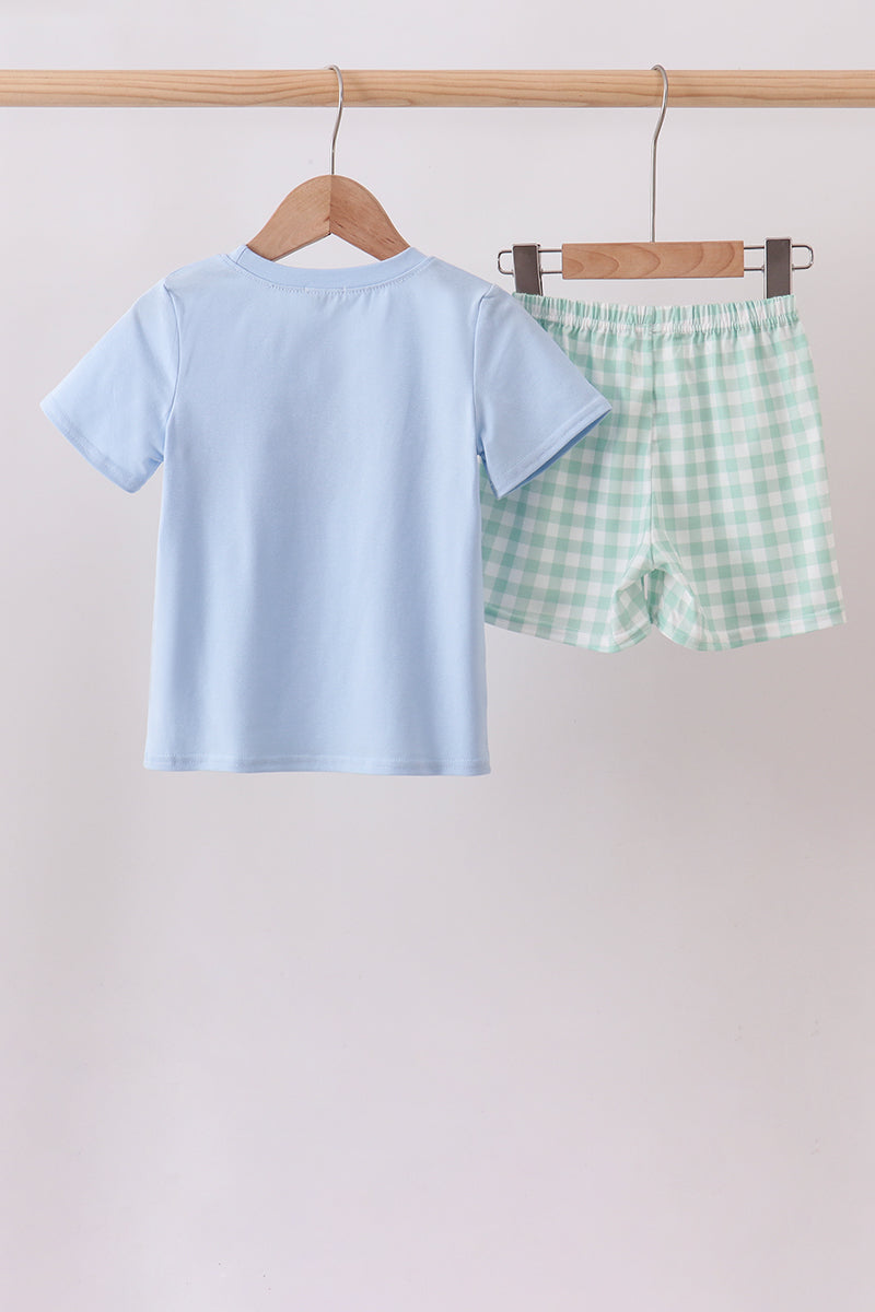 Boys Green Golf Embroidered Gingham Set