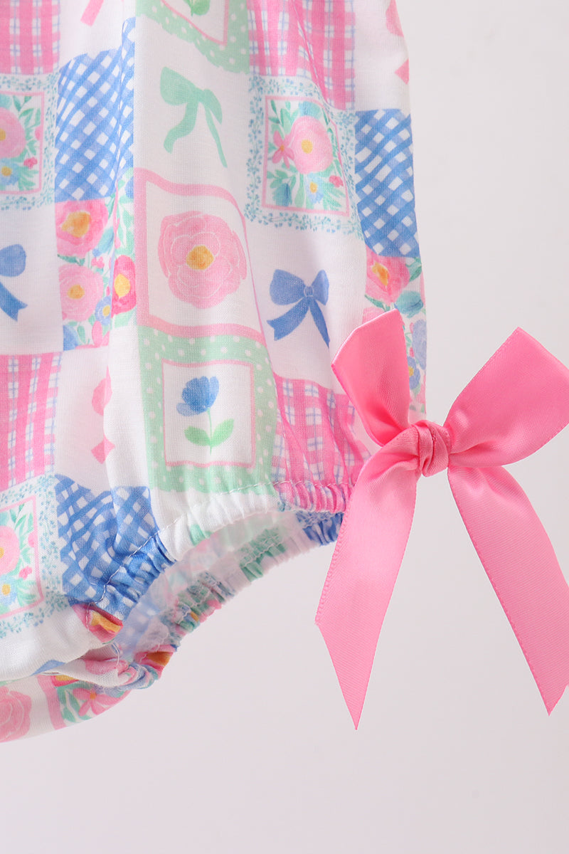 Baby Girls Green Bow Embroidered Checkered Bubble