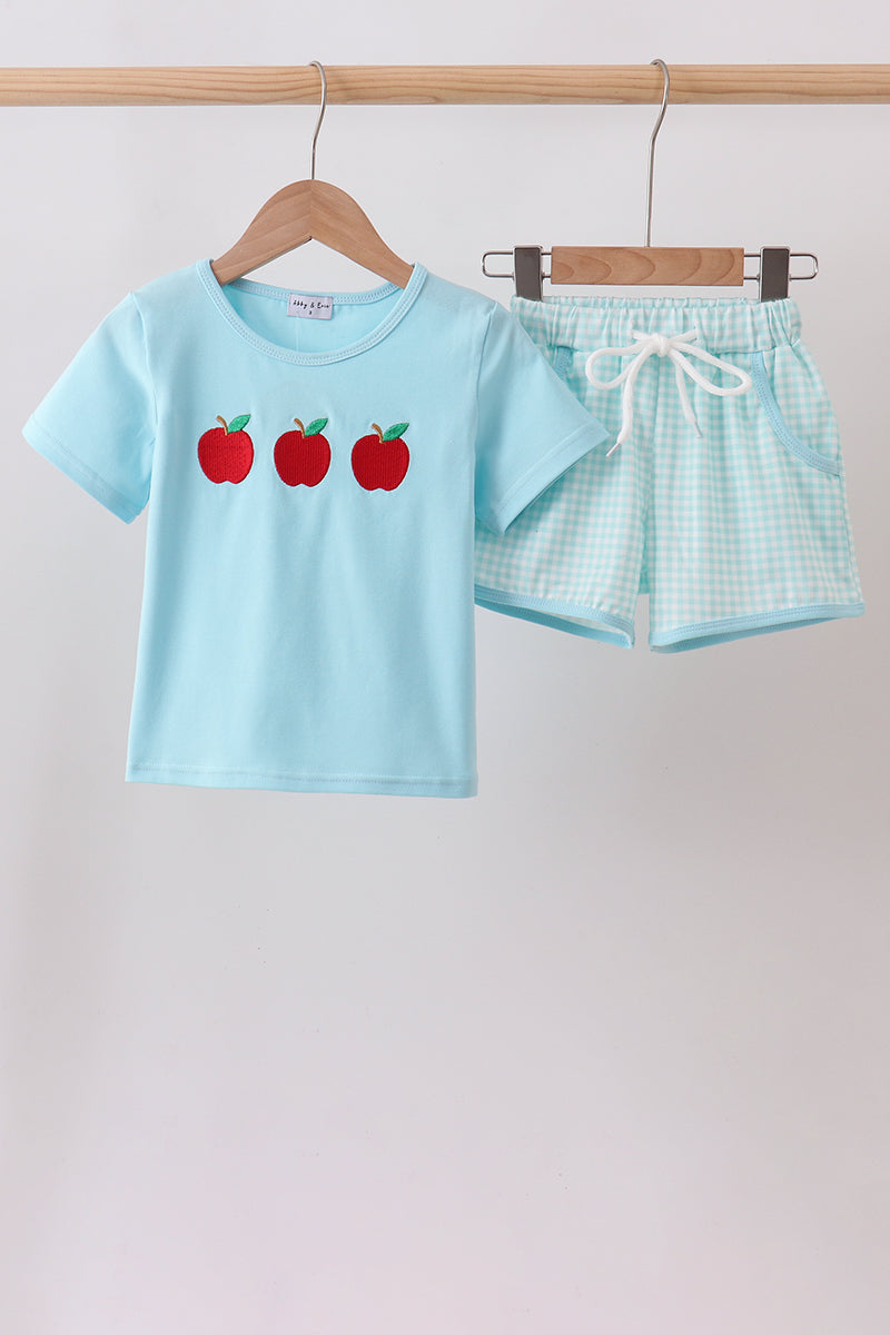 Boys School Apple Embroidered Shorts Set