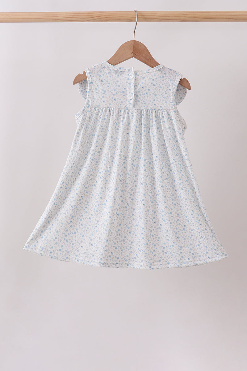 Girls Blue Floral Embroidered Dress