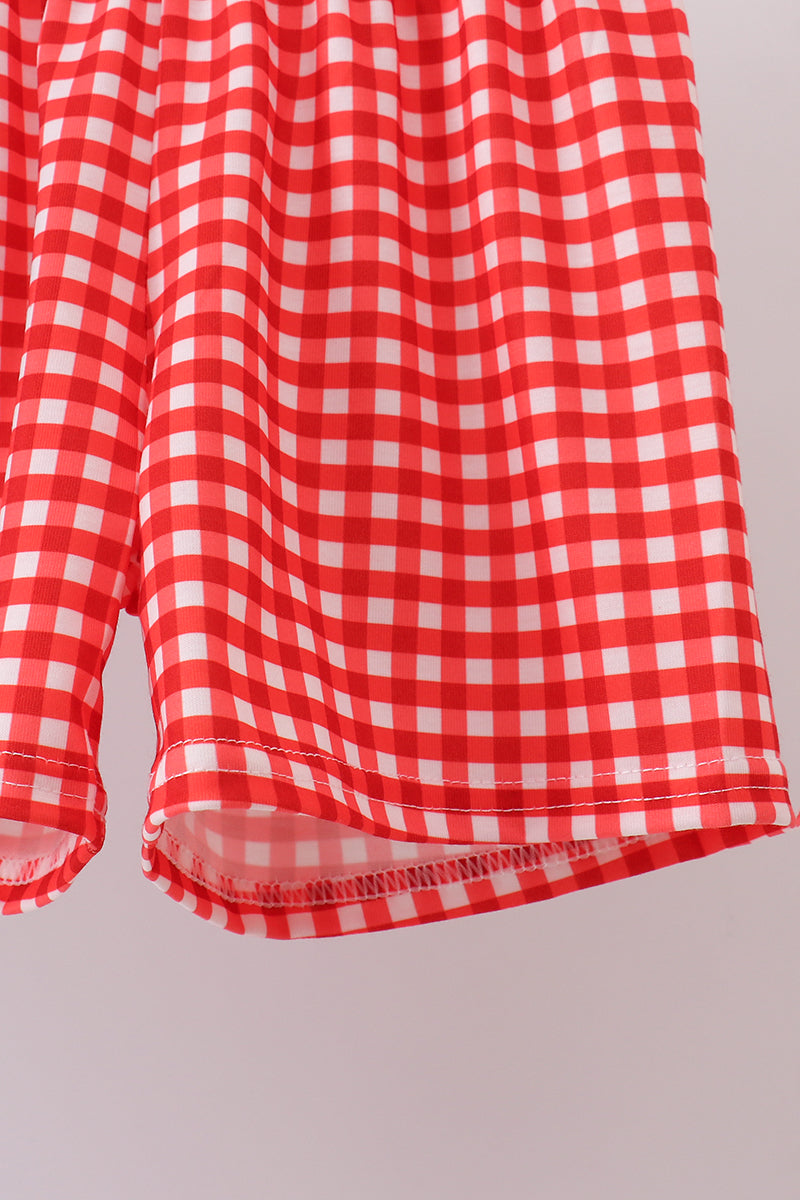 Boys Navy School Bus Smocked Gingham Shorts Set