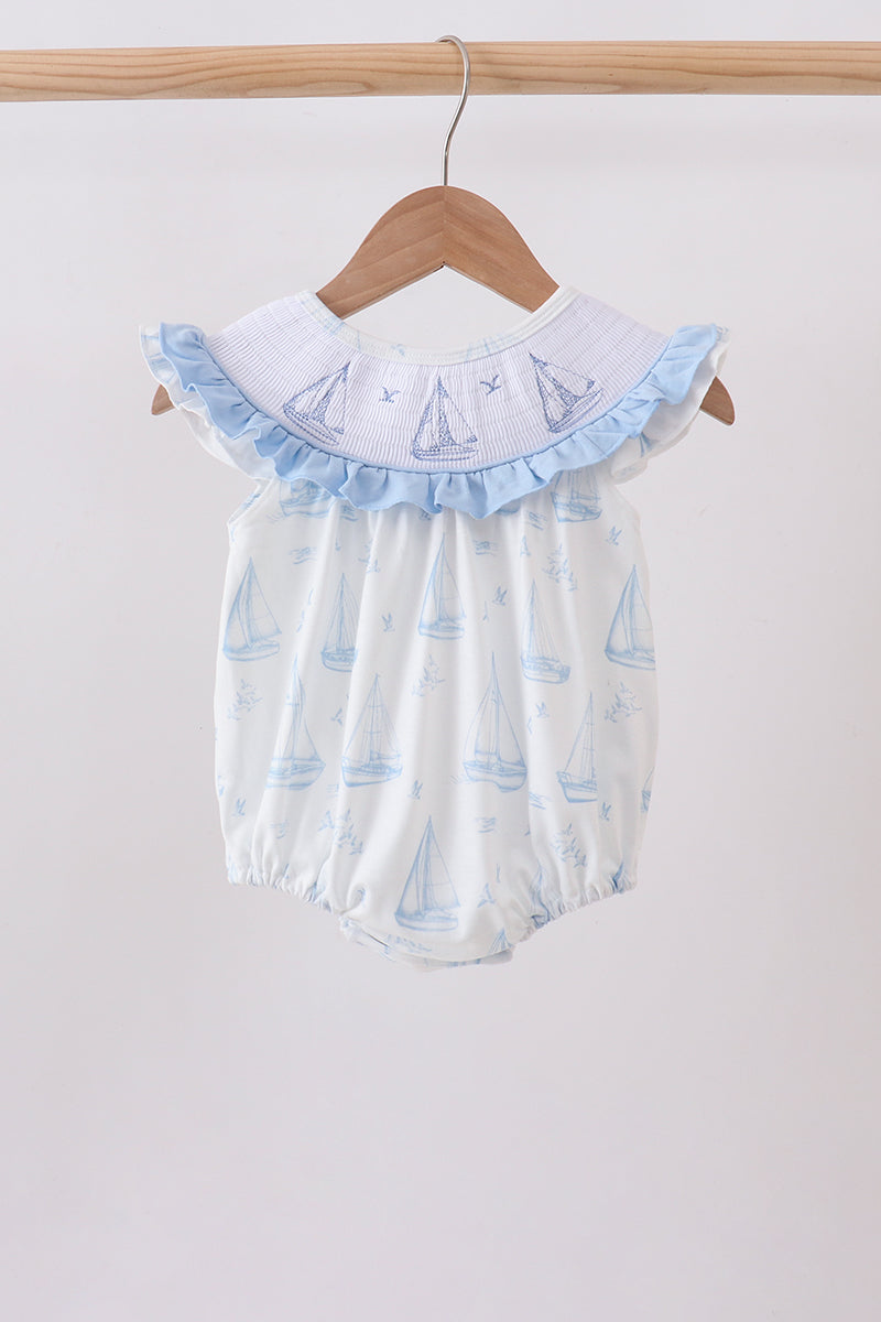 Baby Girls Sailboat Smocked Ruffle Bubble