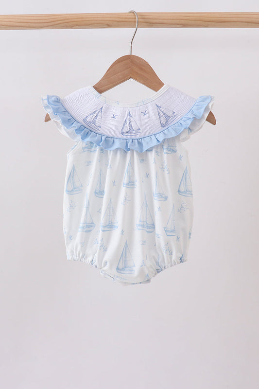 Baby Girls Sailboat Smocked Ruffle Bubble