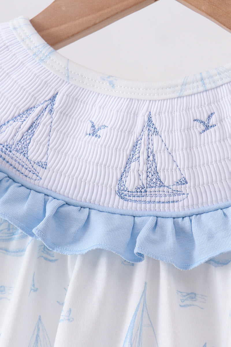 Baby Girls Sailboat Smocked Ruffle Bubble