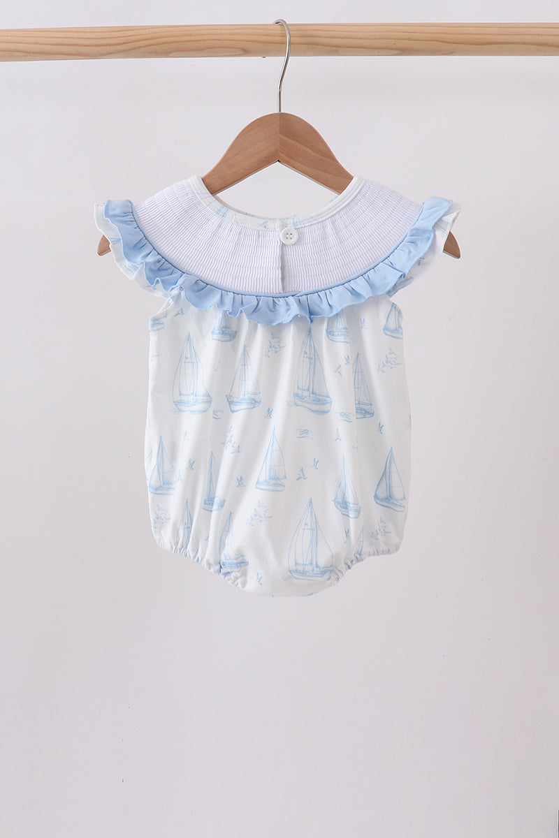 Baby Girls Sailboat Smocked Ruffle Bubble